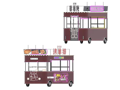 Mobile Food Cart With Tata Cake Grilled Lamb Chops Windows And Snacks 3d model