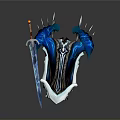 Blue Ornate Weapon Set With Spiked Shield And Shiny Sword Design