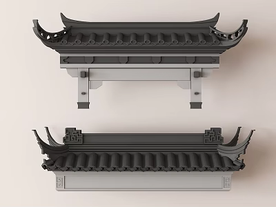 Traditional Chinese Architectural Eaves Components With Curved Corners Black Tiles And Ornaments 3d model