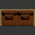 Modern Red Leather Sofa With Wooden Armrests And Decorative Pillows