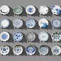 Decorative Plates Collection With Various Blue And White Patterns For Wall Decoration 3d model