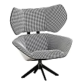 Modern Leisure Chair With Black White Checkered Pattern Fan Shaped Backrest And Tripod Base