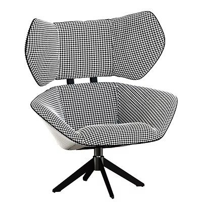 Modern Leisure Chair With Black White Checkered Pattern Fan Shaped Backrest And Tripod Base 3d model