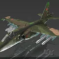 Camouflage Painted Fighter Jet With Missiles Under Wings And Red Tail Fin Emblem