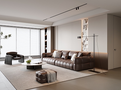 Modern Italian Style Living Room Sofa Coffee Table Combination Leather Sofa Italian Style Light Luxury Sofa Background Wall Floor Lamp Blinds Sofa Stool Ornaments Unoccupied Lights Living Room 3d model