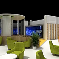 Modern Lounge Area Interior With Comfortable Seats And Large Digital Screen