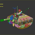 Military Tank With Camouflage Paint Antennas Mesh Covering on Top And Crew Member Figure