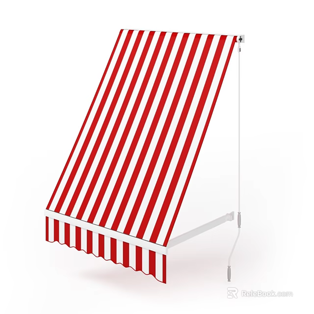 Red and White Striped Retractable Awning with White Metal Frame Design 3d model 