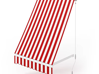 Red and White Striped Retractable Awning with White Metal Frame Design 3d model