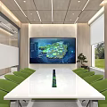 Modern Office Corridor With Wooden Walls Green Plants Large Window Forest View And Steps
