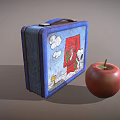 Blue Kids Tableware Set With Cartoon Patterns Clouds Red Door Green Tree And Red Apple