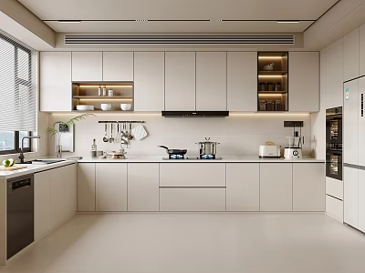 Modern Kitchen Interior Design With White Cabinets Appliances Countertop And Bright Windows 3d model