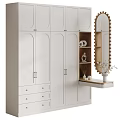 Modern White Dresser with Gold Handles Curved Mirror and Decorative Shelves