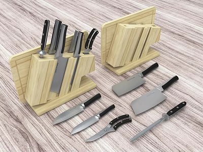 Kitchen Utensils Set With Wooden Knife Block Cutting Board Holder And Knives 3d model