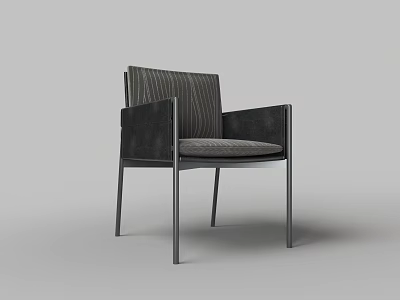 Modern Single Chair With Black Metal Frame Striped Fabric Upholstery And Leather Armrests 3d model