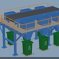 Industrial Sorting Equipment With Platform Blue Bins Green Trash Bins Staircase And Railing