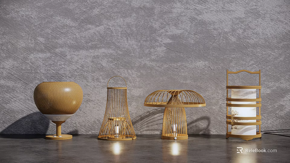Unique Designed Table Lamps with Woven Structures for Modern Home Decor in Natural Tones 3d model 