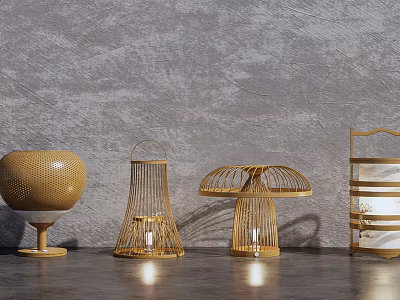 Unique Designed Table Lamps with Woven Structures for Modern Home Decor in Natural Tones 3d model