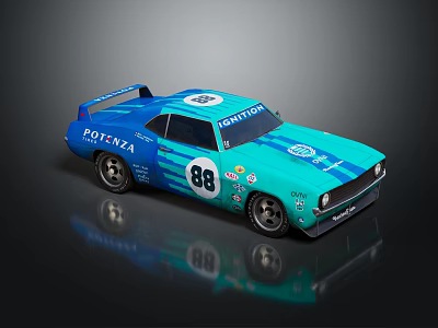 Blue Vintage Modified Race Car With POTSYNA Lettering Number 88 And Rear Spoiler 3d model