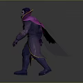 Magical Purple Creature Character Wearing Robe With Red Chest Yellow Trim Design