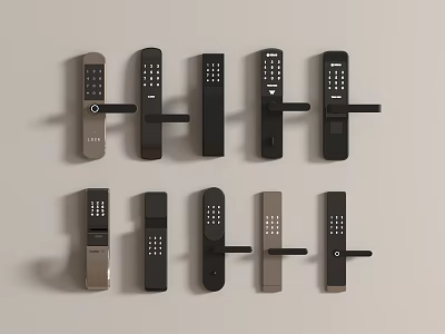 Collection of Modern Door Handles Featuring Keypad Designs in Black and Taupe Colors 3d model