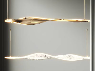 Two Modern Wave Shaped Chandeliers With Gold Metal And White Textured Contemporary Design For Interior 3d model