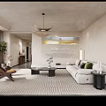 Modern Dining Living Area With Round Wooden Table Chairs Rattan Pendant Light And Kitchen Cabinets