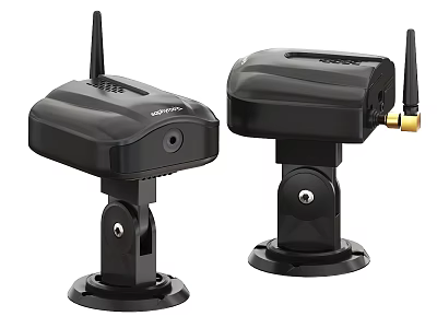 Dual Black Wireless Security Cameras With Antennas And Mounting Brackets 3d model
