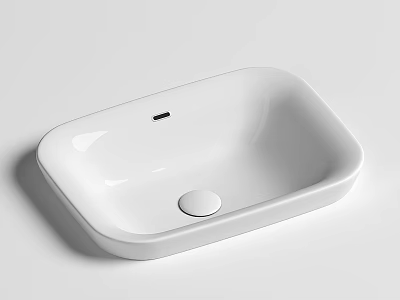 White Modern Minimalist Countertop Washbasin With Square Shape Smooth Surface And Drainage Hole 3d model