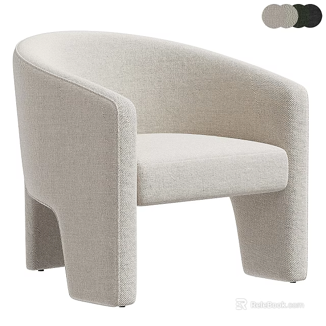 Beige Upholstered Modern Minimalist Armchair With Curved Arms And Square Legs 3d model 