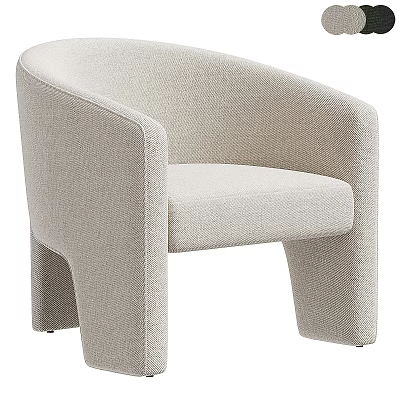 Beige Upholstered Modern Minimalist Armchair With Curved Arms And Square Legs 3d model