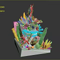 Vibrant Marine Animals in 3D Coral Reef Model with Colorful Seaweed and Plants