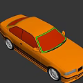 Orange BMW Two Door Sports Car With Black Stripes And Silver Wheels