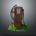 Vintage Red Gas Pump With Grass And Moss At The Base