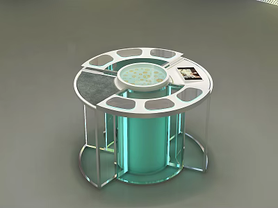 Modern Circular Display Cabinet Shelf With Transparent Glass Green Cylinder And LED Lighting 3d model