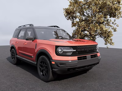 Red SUV With Black Roof And Black Wheels Parked By Tree On Gray Ground 3d model
