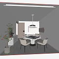 Hotel Mahjong Room With Modern Round Table Beige Chairs Pendant Light And Indoor Plant