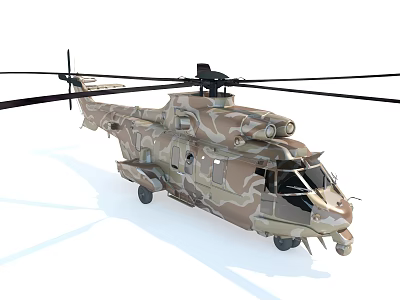 Detailed Military Camouflage Helicopter with Rotor Blades and Fuselage Design Details 3d model