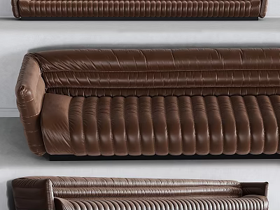 Brown Leather Two Seater Sofa With Tufted Design And Modern Style 3d model