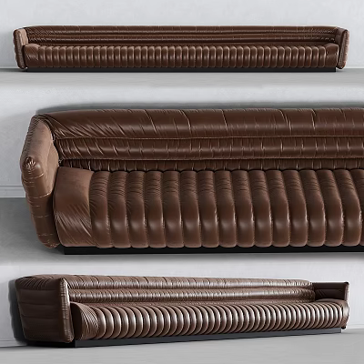 Brown Leather Two Seater Sofa With Tufted Design And Modern Style 3d model