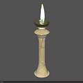 Burning Candle On Elegant Marble Candlestick Stand With Bright Flame