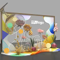 Colorful Floral Display with Brand Logo and Decorative Plants in Modern Frame