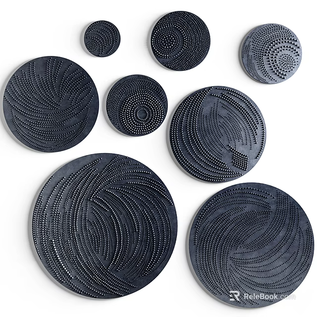 Modern Black Circular Wall Decor with Various Sizes and Intricate Spiral Patterns 3d model