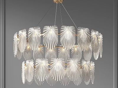 Elegant Palm Leaf Shaped Crystal Chandelier With Golden Frame And Illuminated Design 3d model