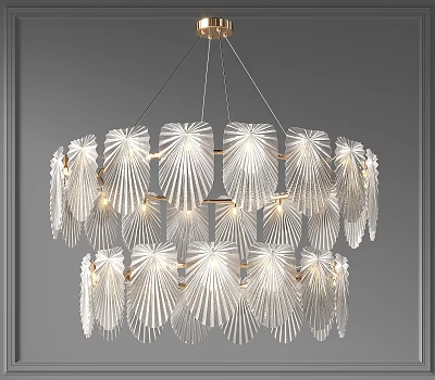 Elegant Palm Leaf Shaped Crystal Chandelier With Golden Frame And Illuminated Design 3d model