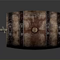 Rustic Vintage Wooden Barrel With Metal Hoops Textured Surface And Stand