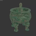 Ancient Bronze Landscape Sculpture With Intricate Dragon Patterns Two Handles And Animal Head Legs