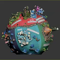 Colorful Sphere Artwork Featuring Grass Trees Marine Life And Small Animals
