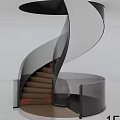 Modern Spiral Staircase With Glass Railing And Brown Steps In Minimalist Interior