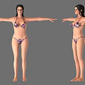Woman In Purple Patterned Bikini Posing With Arms Outstretched Front And Side View 3d model